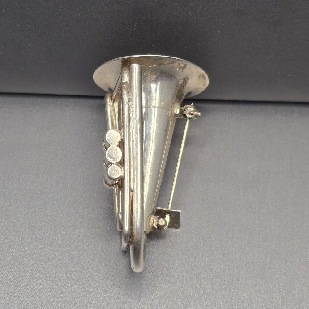 Vintage Taxco Sterling Silver French Horn Brooch Mexican Tuba Musical Pin TC-48 - Picture 9 of 12